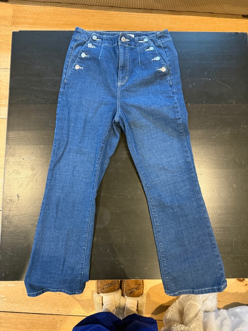 LOFT Dark Blue Flare Jeans with Sailor Buttons